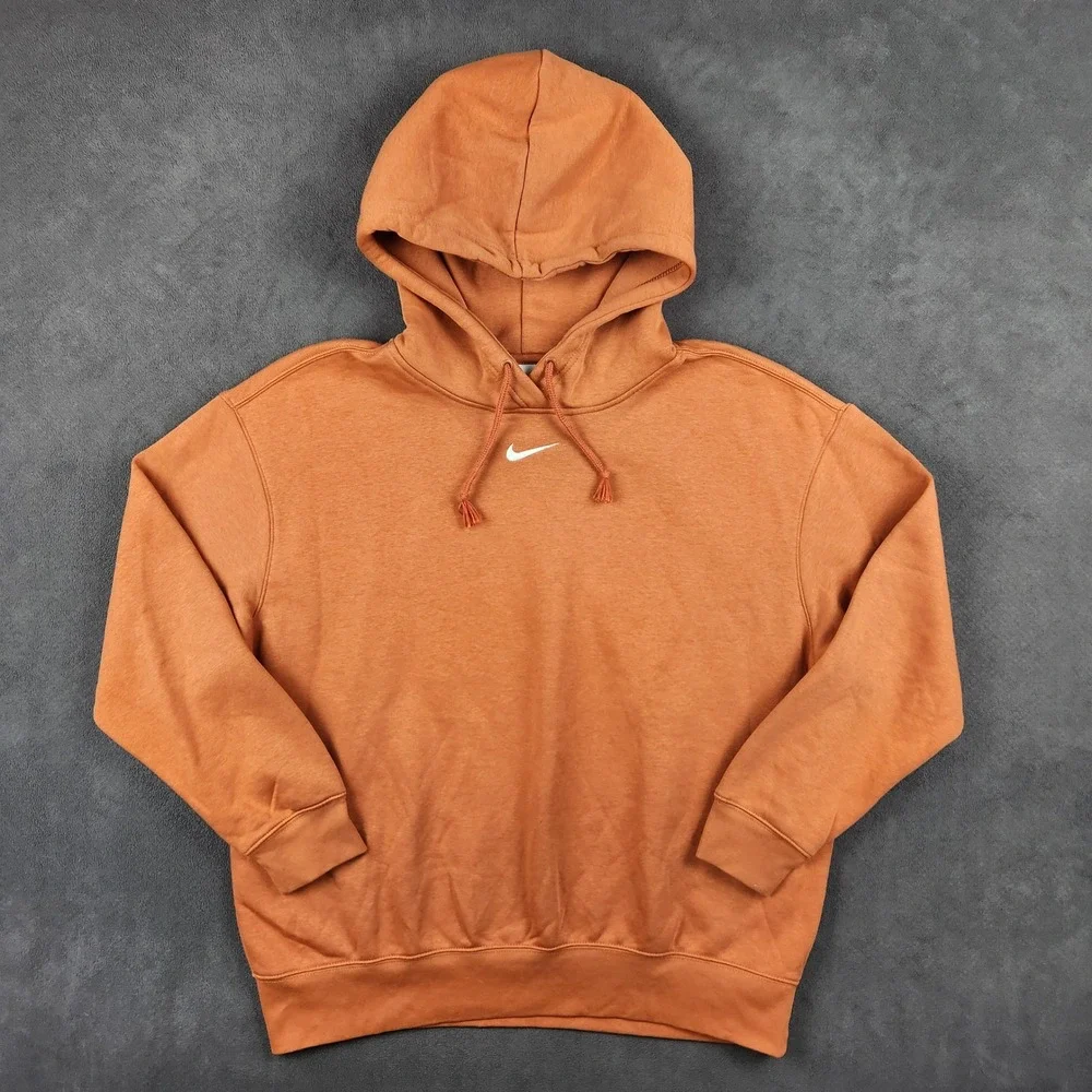 Nike Sportswear Essential Hoodie Womens Medium Burnt Sunrise Oversized Fleece